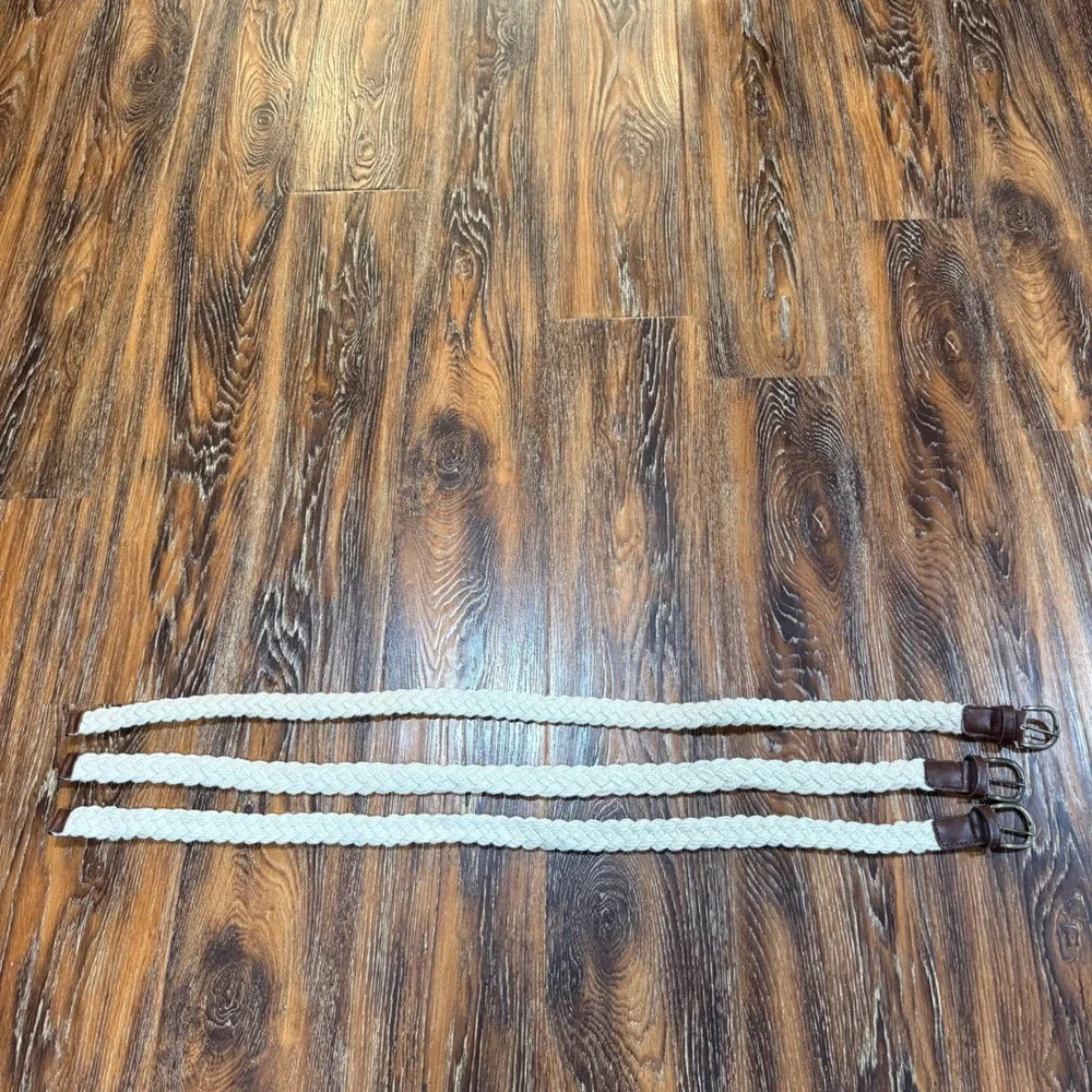 Womens Braided Cotton Rope Belt Set of3 Cream Brown Faux Leather Woven Boho 35in